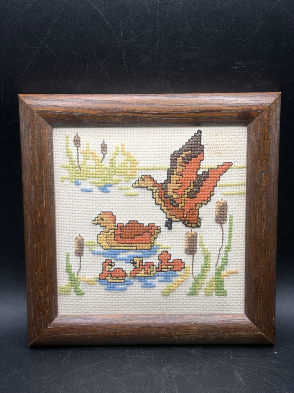 Vintage Duck Family Cross Stitch Needlepoint Cottagecore Fabric Art Artwork
